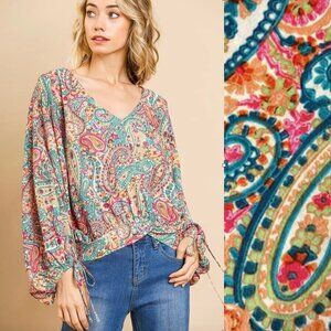 Umgee Boho paisley print dolman sleeve top szL